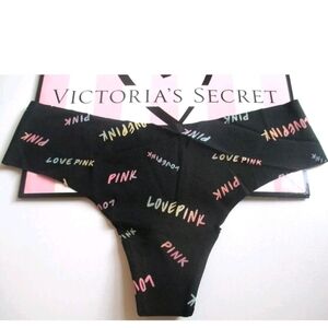 VICTORIA'S SECRET PINK No Show Thong Panty VS Black Logo Script S M L XL 2XL